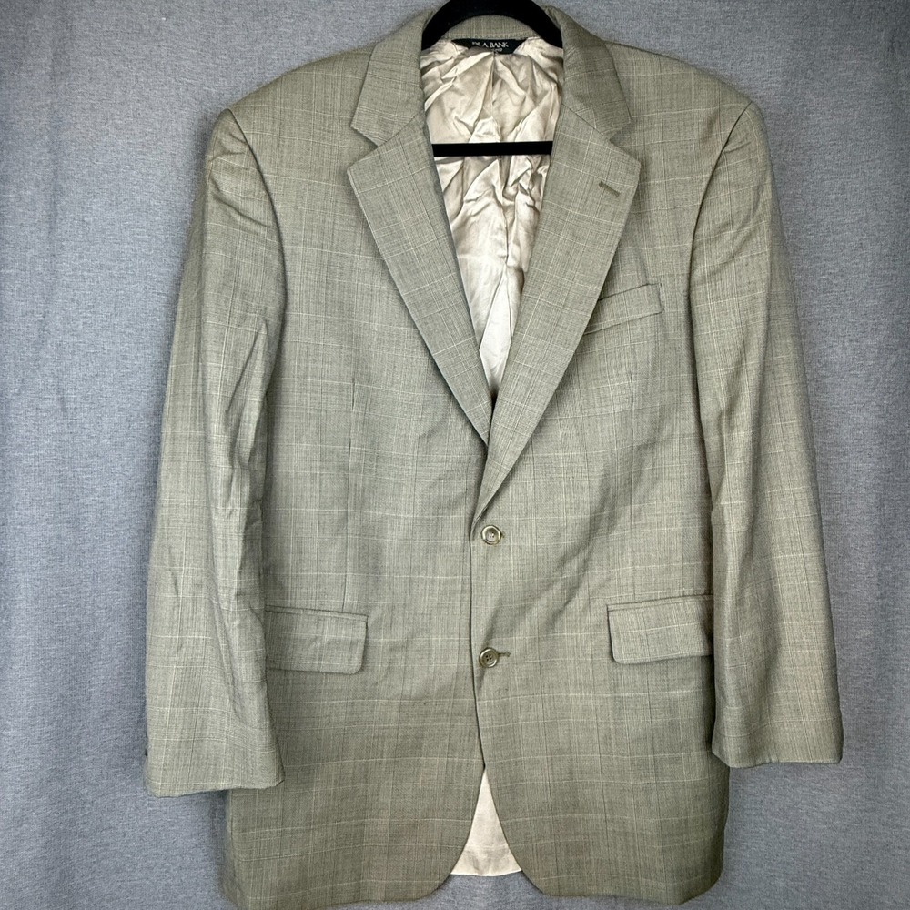 JOS A BANK mens brown windowpane‎ 100% WOOL sport coat suit jacket blazer 42L